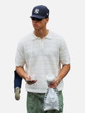 DAXUEN solid white textured open-knit polo shirt