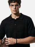 DAXUEN solid white textured open-knit polo shirt