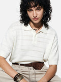 DAXUEN solid white textured open-knit polo shirt