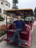DAXUEN solid white textured open-knit polo shirt — model photo