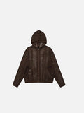 DAXUEN Oversized hooded cardigan jacket in dark charcoal grey and dark brown — model photo