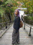 DAXUEN Oversized hooded cardigan jacket in dark charcoal grey and dark brown — model photo