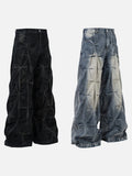 DAXUEN washed black and blue textured quilted wide-leg jeans