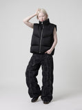 DAXUEN washed black and blue textured quilted wide-leg jeans — model photo
