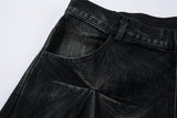 DAXUEN washed black and blue textured quilted wide-leg jeans