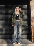 DAXUEN washed black and blue textured quilted wide-leg jeans — model photo
