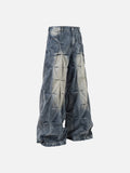 DAXUEN washed black and blue textured quilted wide-leg jeans