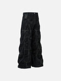 DAXUEN washed black and blue textured quilted wide-leg jeans