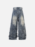 DAXUEN washed black and blue textured quilted wide-leg jeans