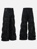 DAXUEN washed black and blue textured quilted wide-leg jeans