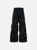 DAXUEN washed black and blue textured quilted wide-leg jeans
