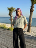 DAXUEN Textured short-sleeved button-up shirt in sage green — model photo