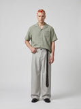 DAXUEN Textured short-sleeved button-up shirt in sage green — model photo