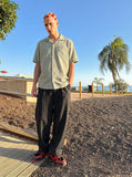 DAXUEN Textured short-sleeved button-up shirt in sage green — model photo