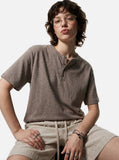 DAXUEN khaki textured slub knit Henley t-shirt