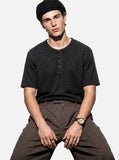 DAXUEN khaki textured slub knit Henley t-shirt