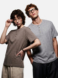 DAXUEN khaki textured slub knit Henley t-shirt