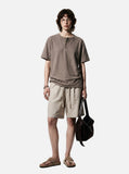 DAXUEN khaki textured slub knit Henley t-shirt