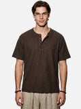 DAXUEN khaki textured slub knit Henley t-shirt