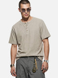 DAXUEN khaki textured slub knit Henley t-shirt