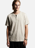 DAXUEN khaki textured slub knit Henley t-shirt