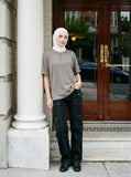 DAXUEN khaki textured slub knit Henley t-shirt — model photo