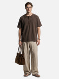 DAXUEN khaki textured slub knit Henley t-shirt
