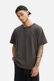 DAXUEN solid color textured henley t-shirt