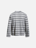 DAXUEN light grey and black striped long-sleeve Henley shirt