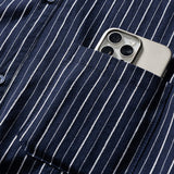 DAXUEN navy textured vertical stripe button-up shirt