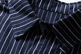 DAXUEN navy textured vertical stripe button-up shirt