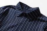 DAXUEN navy textured vertical stripe button-up shirt