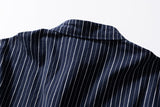 DAXUEN navy textured vertical stripe button-up shirt