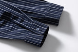 DAXUEN navy textured vertical stripe button-up shirt