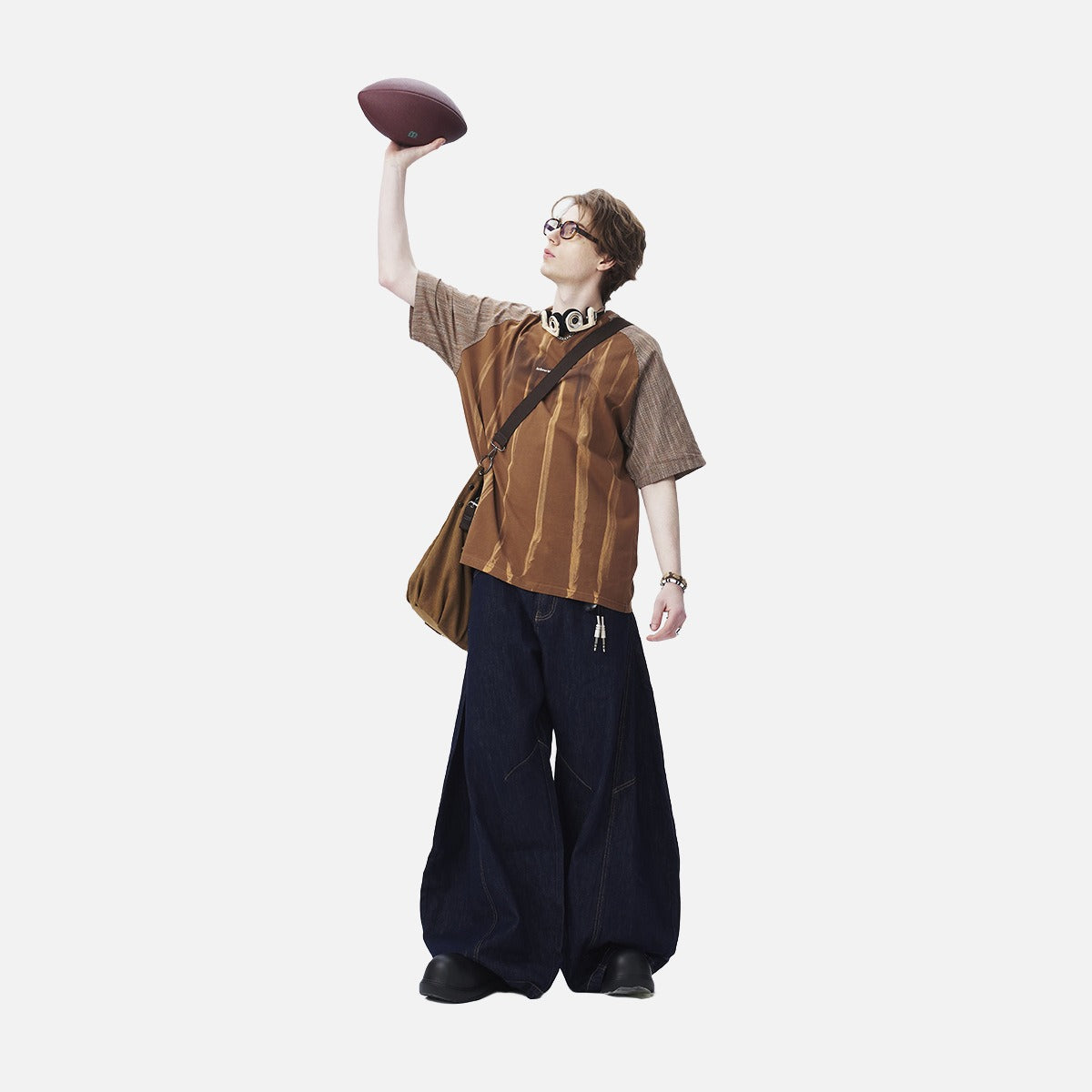 DAXUEN deep maroon textured vertical stripe raglan t-shirt