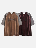 DAXUEN deep maroon textured vertical stripe raglan t-shirt