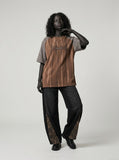 DAXUEN deep maroon textured vertical stripe raglan t-shirt — model photo