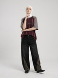 DAXUEN deep maroon textured vertical stripe raglan t-shirt — model photo