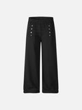 Textured Wide-Leg Pants with Button Detail