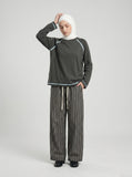 DAXUEN grey textured wide-leg striped pants — model photo