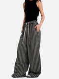 DAXUEN grey textured wide-leg striped pants
