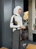 DAXUEN grey textured wide-leg striped pants — model photo