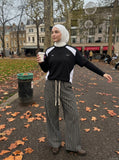 DAXUEN grey textured wide-leg striped pants — model photo