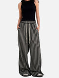 DAXUEN grey textured wide-leg striped pants