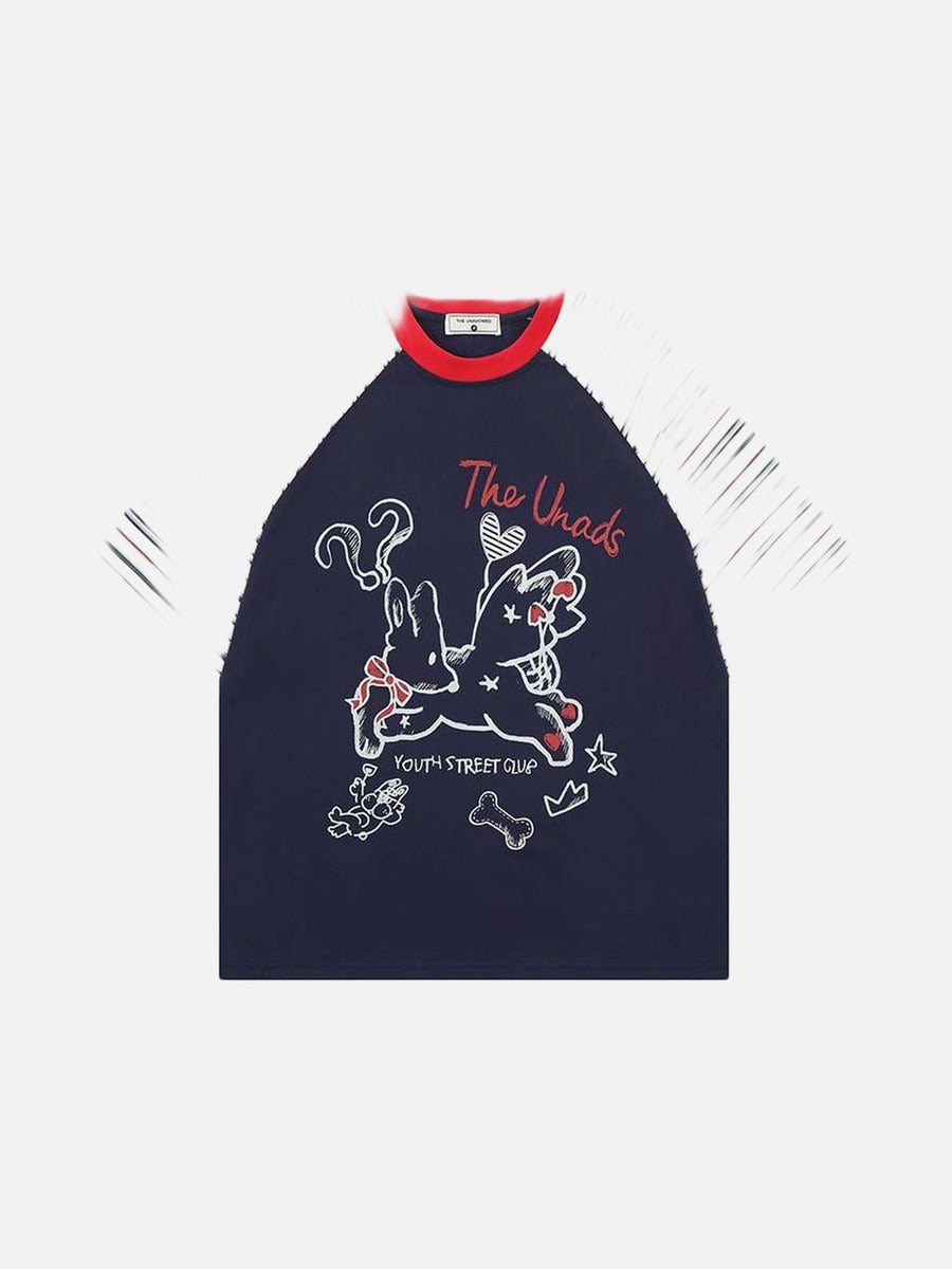 DAXUEN Relaxed-fit short-sleeved raglan t-shirt with cartoon rabbit graphic
