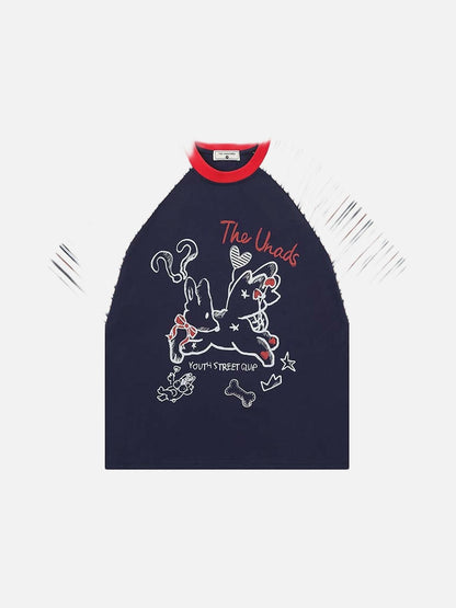 DAXUEN Relaxed-fit short-sleeved raglan t-shirt with cartoon rabbit graphic