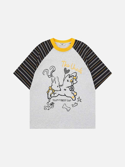 DAXUEN Relaxed-fit short-sleeved raglan t-shirt with cartoon rabbit graphic