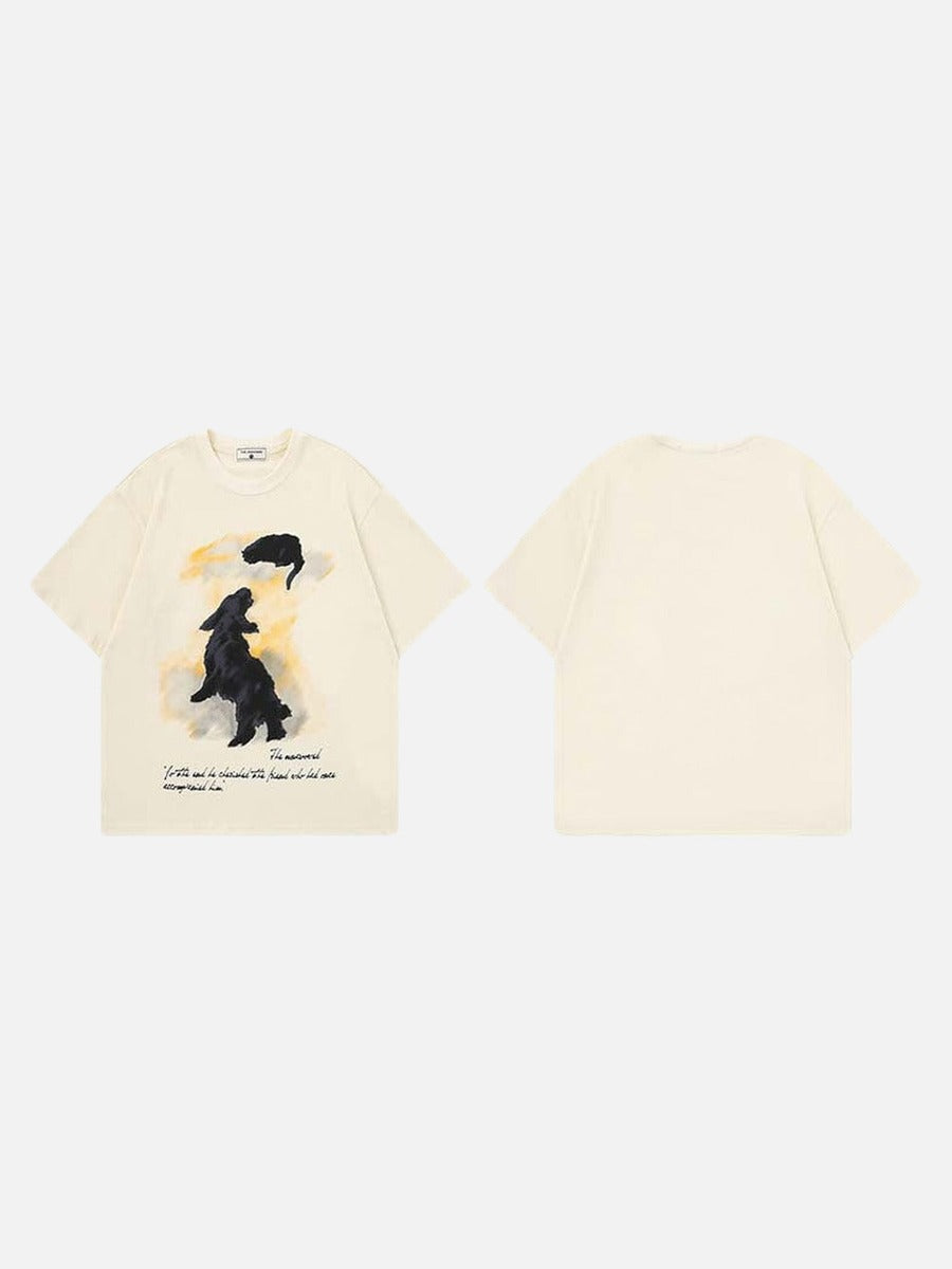DAXUEN Cream short-sleeved graphic T-shirt with animal silhouettes