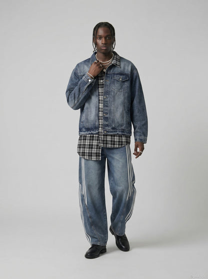DAXUEN Loose wide leg denim jeans with stripes — model photo