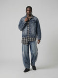 DAXUEN Loose wide leg denim jeans with stripes — model photo